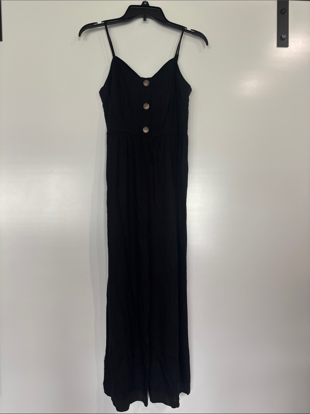 Copper Key Black Strapless Jumpsuit with Decorative Buttons